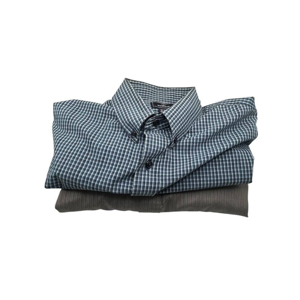 Dockers Men's M 15-15.5 Button Down Shirts Lot 2 Blue Plaid Gray Stripe LS